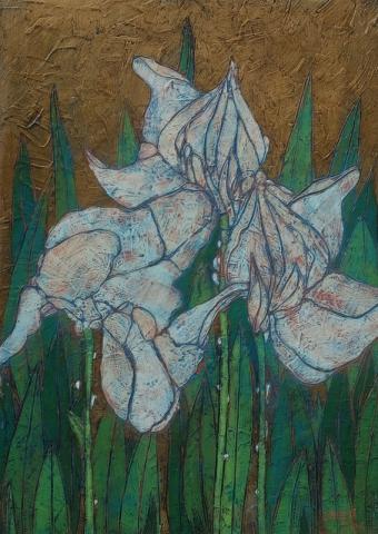 Garth Speight, Iris bianchi, acrilico, cm. 37x52