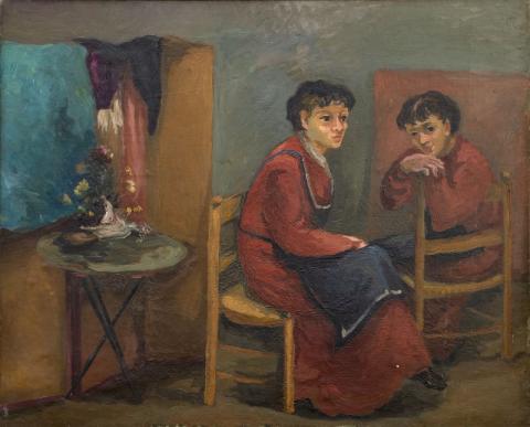 K. Castellucci. Le sorelle, 1945 c., olio su tela, cm. 89x110
