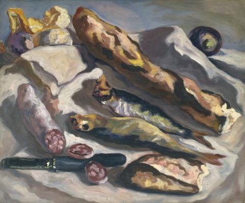Carlo Levi, Natura morta con aringhe e pane, 1940 circa (olio su tela, cm 50x60,5) - Roma, Fondazione Carlo Levi