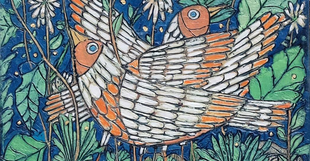Garth Speight, Coppia di uccelli, acrilico, cm. 35x25