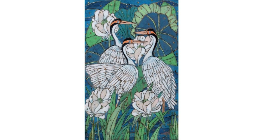  Garth Speight, Uccelli acquatici, acrilico, cm. 53x73