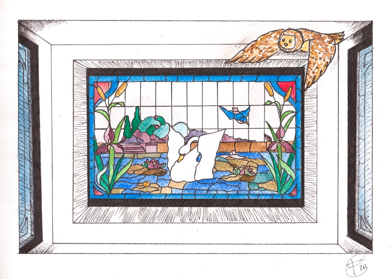 Lago con cigno - Illustrazione