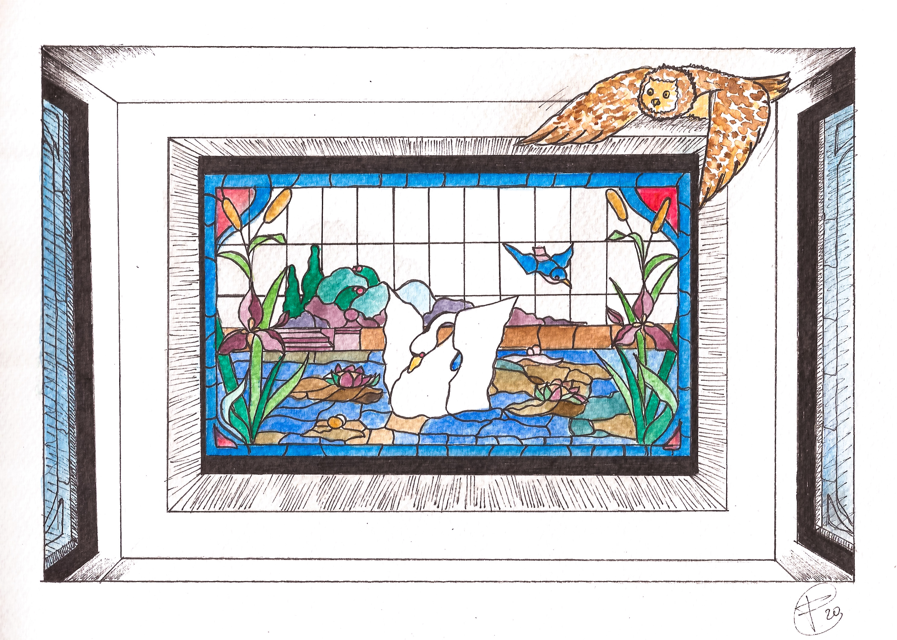 Lago con cigno (illustrazione)