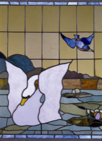 Angolo Visconti - Vetrata Il Lago del Cigno, Laboratorio Picchiarini, 1914 ca - Bagno degli ospiti, Casina delle Civette