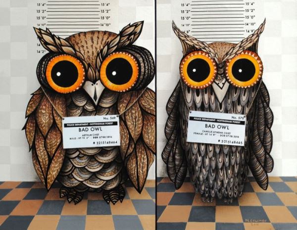 Maurizio Colombo, Bad Owl, 2016, olio su tela, cm 55x70 (elenco opere n. 19)