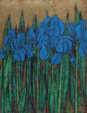 Garth Speight, Iris blu, acrilico, cm. 39x51