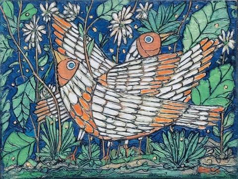 Garth Speight, Coppia di uccelli, acrilico, cm. 35x25