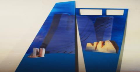 Paolo Martellotti Torre: notte, 2018 cm 252 x 110 Tempera / acrilici / collage su tela su due strutture lignee componibili