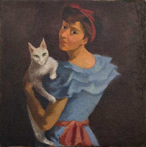 K. Castellucci. Autoritratto con gatto, 1942-43, olio su tela, cm. 60x60