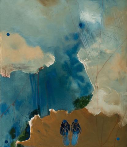 Elisa Montessori, Le Pantofole di Paribanu (Dalle Mille e una Notte), olio su tela, 140 x 120 cm  Crediti fotografici: Giulia Benni Courtesy l’Artista e Galleria Monitor Roma | Lisbona | Pereto (AQ)
