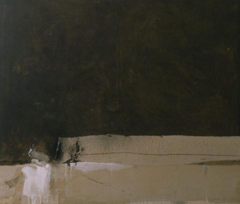 Frontale, 1960, impasto colorato di bianco zinco con olio di lino, trementina e combustioni su tela Galleria d'Arte Moderna Palazzo Collicola Spoleto, 154x174 cm