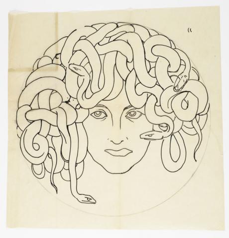 Retrosi Disegno per piatto con Medusa, 1927  inchiostro di china su carta da lucido, Ø mm 435  Collezione Fulvia e Jacopo Vizioli Roma