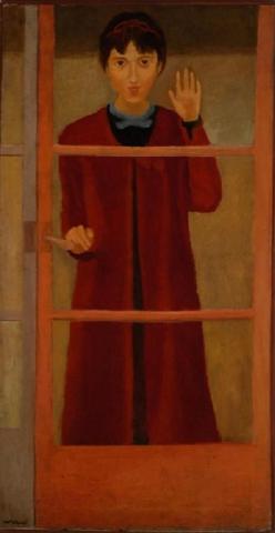 Ragazza alla finestra (Autoritratto dietro la porta a vetri), 1935-1936 ca.