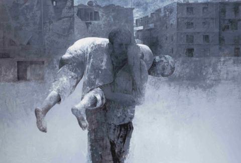 Pedro Cano, Carico, 2018. Olio su tavola