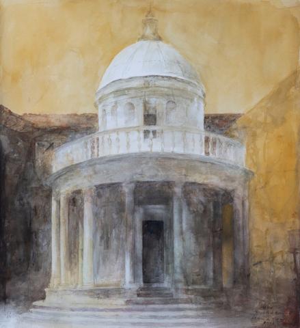 Pedro Cano, Tempietto del Bramante, 2025. Acquerello su carta