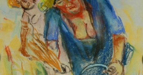 Fausto Pirandello (Roma, 1899-1975) Mietitrice, 1949-1951 pastello a cera su carta cm 28x21,5 Dettaglio