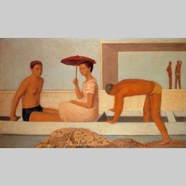 Giuseppe Capogrossi, Partenza in sandolino, 1933 ca., olio su tela, cm. 86 x 146