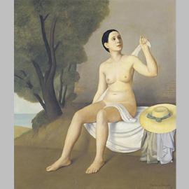 Antonio Donghi, "Bagnante” 1933, dipinto olio su tela. Collezione privata