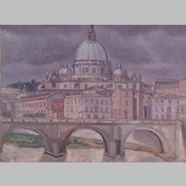 Carlo Socrate, “Veduta del Tevere”, 1942 ca. olio su tela. Collezione privata