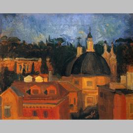 Mario Mafai, “Piazza Del Popolo”, 1947, dipinto olio su tela. Collezione privata